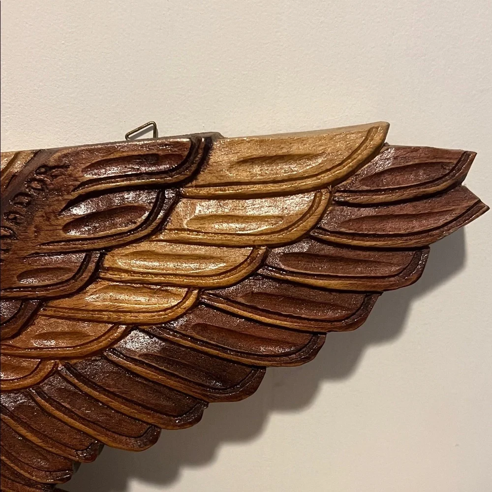 Hand-Carved Wooden Eagle Wall Art - Brown Tones El Salvador 3D Vintage